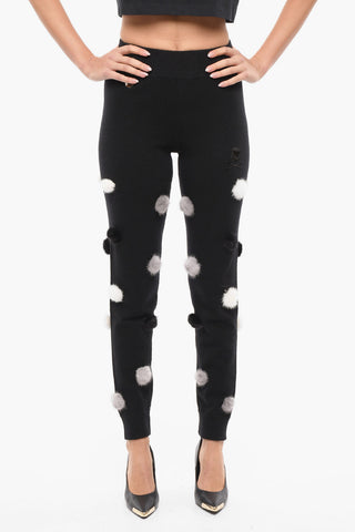 Wool Blend SKULL Sweatpants with Fur Pon Pon