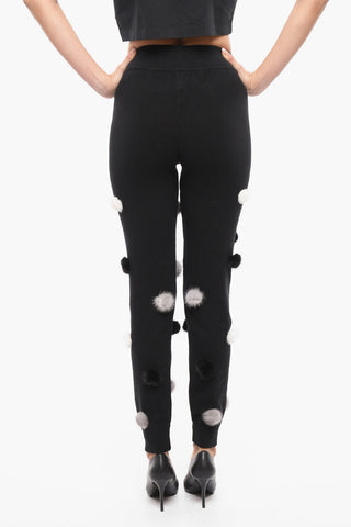 Wool Blend SKULL Sweatpants with Fur Pon Pon