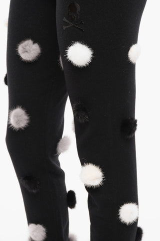 Wool Blend SKULL Sweatpants with Fur Pon Pon