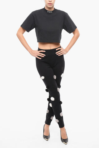 Wool Blend SKULL Sweatpants with Fur Pon Pon