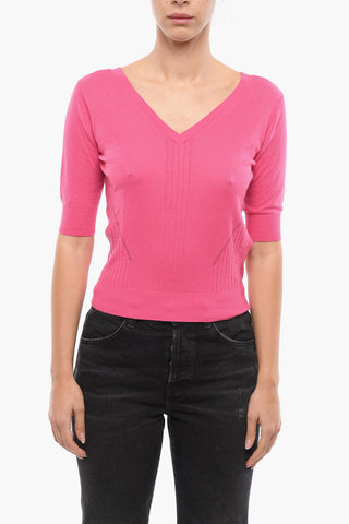 3/4 Sleeve V-Neck Cropped Sweater