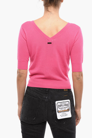 3/4 Sleeve V-Neck Cropped Sweater