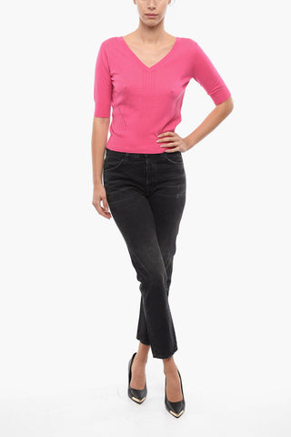 3/4 Sleeve V-Neck Cropped Sweater