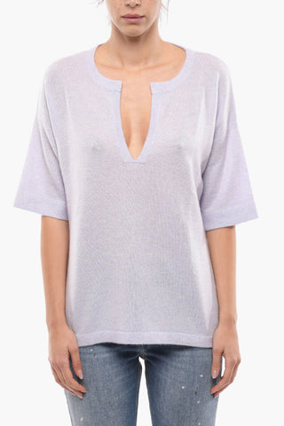 Maglia Collo a V Oversized con Maniche Corte