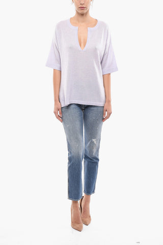 Maglia Collo a V Oversized con Maniche Corte