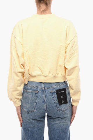 Solid Color Crop Crew-neck Sweatshirt with Contrasting Print