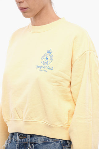 Solid Color Crop Crew-neck Sweatshirt with Contrasting Print