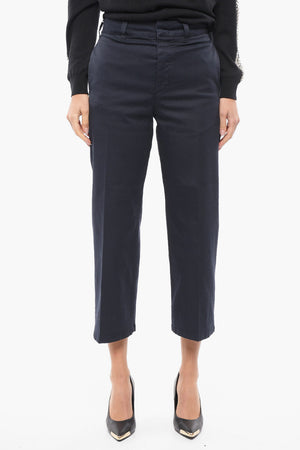 Pantaloni Cropped Fit in Twill di Cotone con Passanti