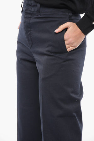 Pantaloni Cropped Fit in Twill di Cotone con Passanti