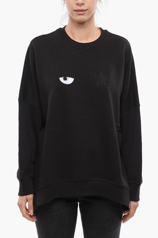 Crew Neck EYE STAR Fleece Cotton Oversized Sweatshirt