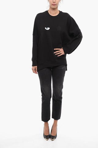 Crew Neck EYE STAR Fleece Cotton Oversized Sweatshirt