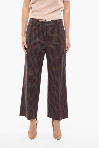 Checkered Pattern Straight Fit Wool Pants