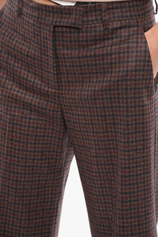 Checkered Pattern Straight Fit Wool Pants