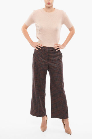 Checkered Pattern Straight Fit Wool Pants