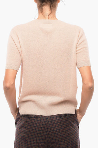 Short-sleeved Cashmere Sweater with Embroidered Details