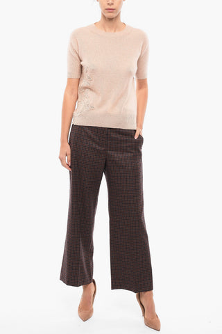 Short-sleeved Cashmere Sweater with Embroidered Details