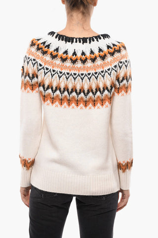 Pullover Girocollo in Misto Lana con Ricamo e Cristalli
