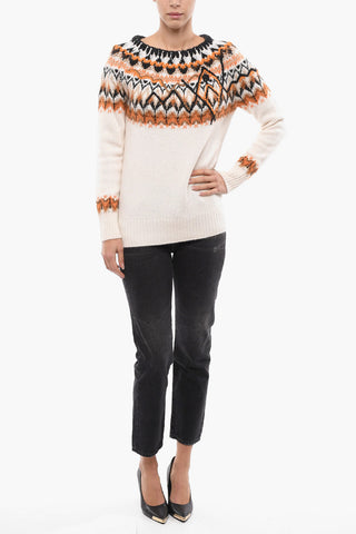 Pullover Girocollo in Misto Lana con Ricamo e Cristalli
