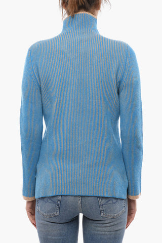 Maglia a Collo Alto Asimmetrica a Costine in Cashmere