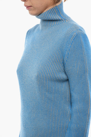 Maglia a Collo Alto Asimmetrica a Costine in Cashmere