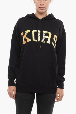 Side Zip Cotton Hoodie with Lamè Logo