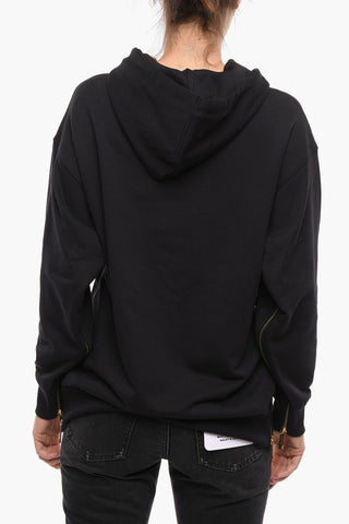 Side Zip Cotton Hoodie with Lamè Logo