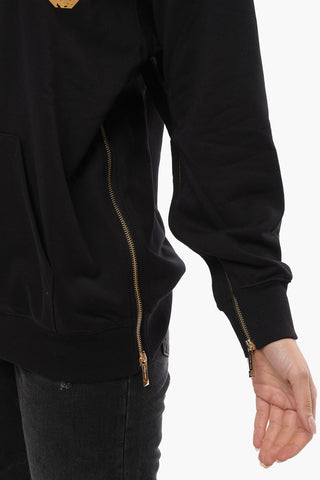Side Zip Cotton Hoodie with Lamè Logo