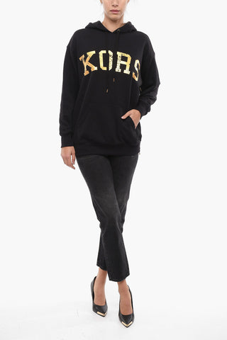 Side Zip Cotton Hoodie with Lamè Logo