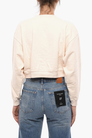 Solid Color Crop Crew-neck Sweatshirt with Contrasting Print