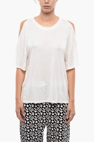 Crew Neck Viscose Cold-shoulder T-Shirt