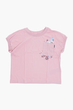 Crewneck T-Shirt RELAXED BOXY with Chest Pocket and Flower Print