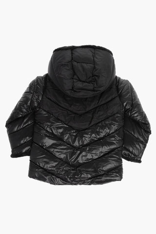 Steppjacke in Uni mit Kunstfell im Kapuzenfutter