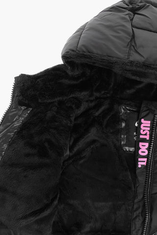 Steppjacke in Uni mit Kunstfell im Kapuzenfutter