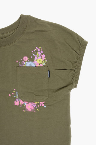 T-shirt Girocollo RELAXED BOXY con Taschino e Stampa Fiori