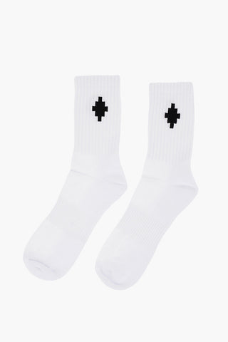 Solid Color Cotton Blend Socks with Contrasting Logo