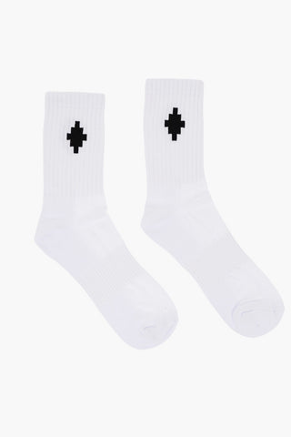 Solid Color Cotton Blend Socks with Contrasting Logo