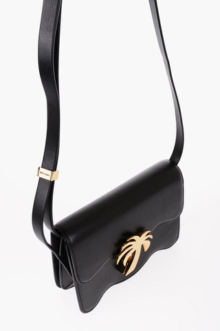 Leather Shoulder Bag with Golden Logo