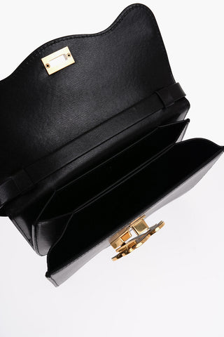 Leather Shoulder Bag with Golden Logo