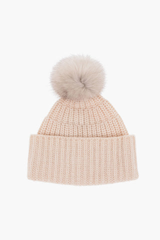 SWD Solid Color Beanie with Real Fur Pom Pom