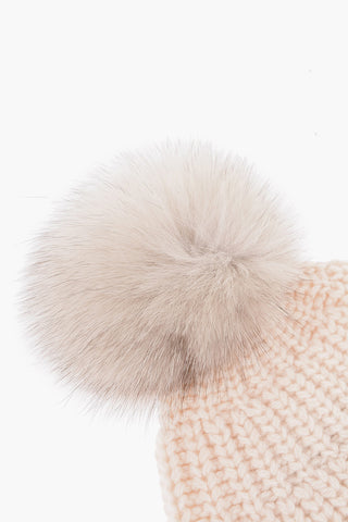 SWD Solid Color Beanie with Real Fur Pom Pom
