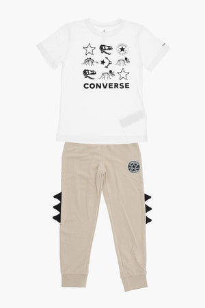 ALL STAR CHCUK TAYLOR 크루넥 티셔츠 및 조거 팬츠 세트 공룡 프린트