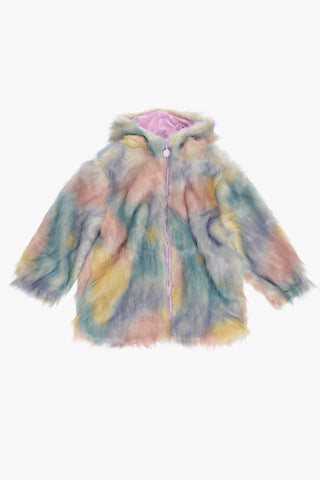 Tie-Dye Effect Faux Fur Coat with Hood