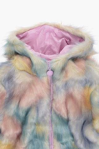 Tie-Dye Effect Faux Fur Coat with Hood