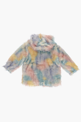 Tie-Dye Effect Faux Fur Coat with Hood