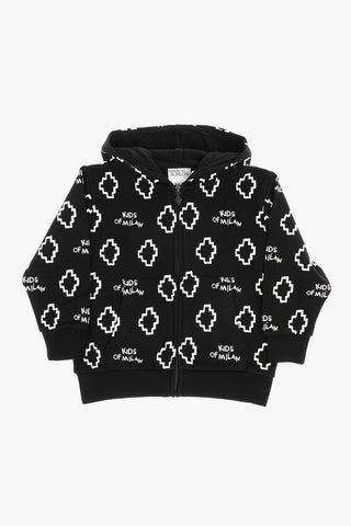 Brushed Cotton Full Zip Sweatshirt with All-Over Logo Print
