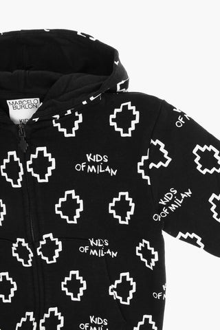 Brushed Cotton Full Zip Sweatshirt with All-Over Logo Print