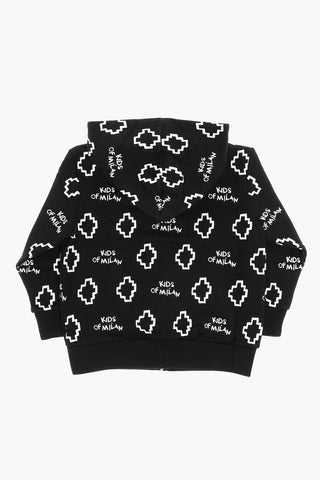 Brushed Cotton Full Zip Sweatshirt with All-Over Logo Print