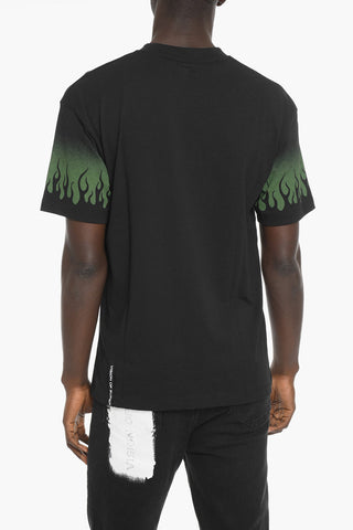 Solid Color Crew-neck T-Shirt with Flames Print