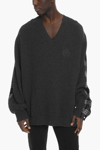 Cashmere-blend HYBRID Oversized Sweater with Check Pattern
