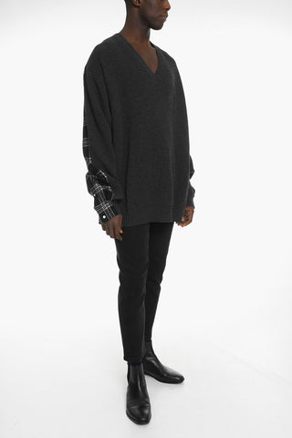 Cashmere-blend HYBRID Oversized Sweater with Check Pattern